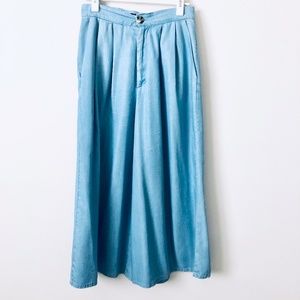 Zara TRF Wide Leg Cropped Chambray Pants